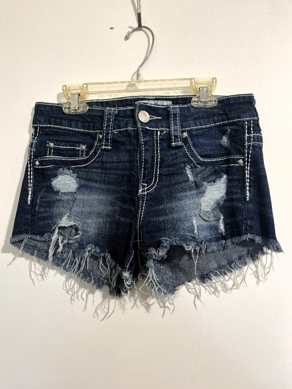 Daytrip Capricorn High Rise Distressed Cutoff Denim Shorts Studded Size 25
